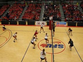 SFU's West gym was packed to capacity Wednesday as Clan women's volleyball opened its season with a five-set thriller over powerhouse Western Washington (Ron Hole/SFU athletics_