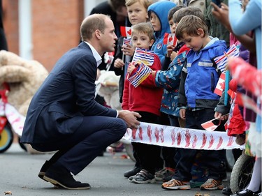 VICTORIA, BC - OCTOBER 01: Prince William, Duke of Cambridge meets children at the Cridge Centre for the Family on the final day of their Royal Tour of Canada on October 1, 2016 in Victoria, Canada. The Royal couple along with their Children Prince George of Cambridge and Princess Charlotte are visiting Canada as part of an eight day visit to the country taking in areas such as Bella Bella, Whitehorse and Kelowna