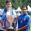 Max Fornasier, left, holds the Cascadia Cup in 2004.