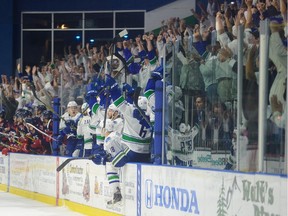 Comets players and fans celebrate during the 2015 Calder Cup playoffs.