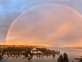 West End resident Greg Hoekstra took this photo of a spectacular rainbow just after 7 a.m. Sunday from the balcony of his apartment on Beach Avenue.