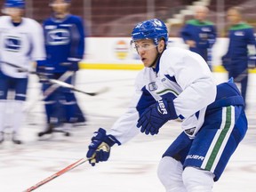 Bo Horvat skates at practice Thursday at Rogers Arena. The second-year Canucks forward had a good latter half of the season last year, and the team hopes that will continue, starting Saturday in the season opener against the Flames.