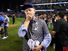 CLEVELAND, OH - NOVEMBER 02:  Actor Bill Murray reacts on the field after the Chicago Cubs defeated the Cleveland Indians 8-7 in Game Seven of the 2016 World Series at Progressive Field on November 2, 2016 in Cleveland, Ohio. The Cubs win their first World Series in 108 years.  (Photo by Ezra Shaw/Getty Images) *** BESTPIX ***