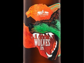 Driftwood's Raised By Wolves IPA features a typically distinctive label by Nanaimo-based Hired Guns Creative.