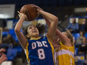 Kara Spotton, a budding investment banker, is paying off big for the UBC Thunderbirds in her fifth and final season of Canada West play. (Richard Lam/UBC athletics) [PNG Merlin Archive]
