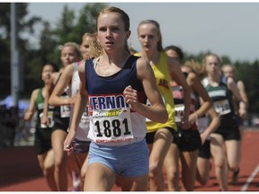 Hannah Bennison of Vernon, the 3,000-metre winner at the 2015 B.C. High School Track and Field Championships in Langley, is even tougher to catch running on cross-country trails.