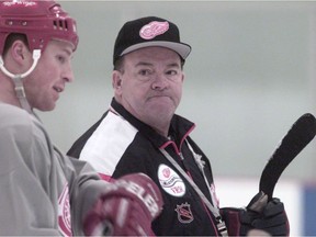 PRV3011-BOWMAN-04 : BURNABY, BC -- NOV. 30, 1997 -- SEE JIM JAMIESON STORY-- Detroit Red Wing coach Scottie Bowman at practice on Sunday afternoon. Province photo by Nick Procaylo  [PNG Merlin Archive]