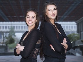 Simon Fraser volleyball sisters Devon, left, and Tessa May lead the Clan into their first-ever NCAA Div. 2 volleyball national championships, which open Thursday at the University of Alaska-Anchorage. Ron Hole/SFU Athletics photo