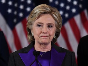 Democratic presidential candidate Hillary Clinton delivers her concession speech after being defeated by Republican president-elect Donald Trump.