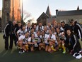 UBC Thunderbirds field hockey players and coaches are all smiles after the program won its sixth straight U Sports (formerly CIS) national championship title Sunday in Toronto. U Sports photo