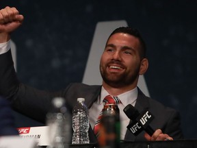 NEW YORK, NY - SEPTEMBER 27:  Chris Weidman reacts during the UFC 205 press conference at The Theater at Madison Square Garden on September 27, 2016 in New York City.  (Photo by Michael Reaves/Getty Images)