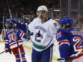 Sven Baertschi scored his lone goal of the season for the Canucks against the New York Rangers at Madison Square Garden on Nov. 8, when Vancouver posted its only road win, a 5-3 decision over the Rangers.