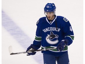 VANCOUVER October 25 2016. Vancouver Canucks #46 Jayson Megna takes to the ice in the pre game skate prior to playing the Ottawa Senators in the first period of a regular season NHL hockey game at Rogers Arena , Vancouver, October 25 2016.  ( Gerry Kahrmann  /  PNG staff photo)  ( Prov / Sun Sports ) 00045910A  [PNG Merlin Archive]