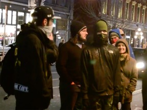 Members of Vancouver Antifa (pictured) confronted the UBC Free Speech Club on Saturday night.