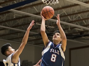 Yale's Bradley Braich dropped a tourney-wide high 40 points, including nine treys, as the Lions topped Steveston-London Thursday at the TBI. (Wilson Wong photo)