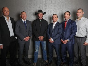 Meet the men at the forefront of the Mixed Martial Arts Athletes Association (L to R): Bjorn Rebney, Georges St-Pierre, Donald Cerrone, T.J. Dillashaw, Tim Kennedy, Cain Velasquez.
