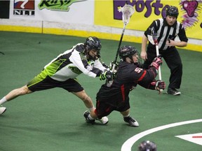 Stealth stalwart Joel McCready drives to the net against the Saskatchewan Rush during a January 2016 game.