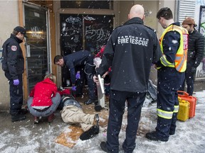 Vancouver Fire Department Medical Unit responds to an unresponsive man in the Downtown Eastside.