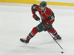 In this Dec. 13, 2016, photo, Minnesota Wild&#039;s Eric Staal (12) plays against the Florida Panthers in the first period of an NHL hockey game in St. Paul, Minn. Staal slumped last season, traded away from Carolina, the only NHL team he&#039;d ever play for and finishing with 13 goals for his lowest total since his rookie year. But he has found a renaissance in Minnesota, leading the surging Wild in scoring as perhaps the best bargain from last summer&#039;s free agency. (AP Photo/Stacy Bengs)