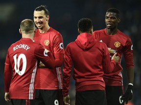 Zlatan Ibrahimovic (second from left) and Paul Pogba (far right) are firing on all cylinders as Manchester United rides a nine-game winning streak in all competitions.