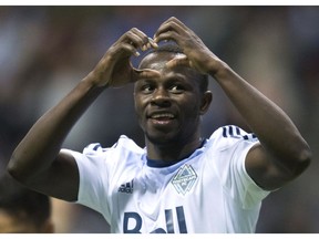 Kekuta Manneh of the Vancouver Whitecaps celebrates his goal against FC Dallas last April in Vancouver. He will be a key player to watch this season in Vancouver.