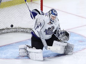 Griffen Outhouse recorded another victory for the Victoria Royals against the Vancouver Giants on Saturday.