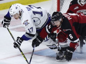 Victoria Royals' Tyler Soy, left, in action against the Vancouver Giants earlier this season.