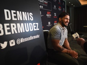 UFC featherweight contender Dennis Bermudez speaks to media during the Ultimate Media Day on March 18, 2016 in Brisbane, Australia.