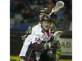 The unbeaten Vancouver Stealth will look to win their third straight game of the young National Lacrosse League season when they face the Calgary Roughnecks in their home opener on Saturday at Langley Events Centre. Garrett Billings, shown battling with Saskatchewan Rush defender Chris Corbeil, will miss the game due to injury.