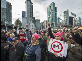 Thousands attend the Women's March in Vancouver, B.C., January 21, 2017.