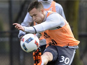 Whitecaps midfielder Ben McKendry trains with the team last season. On Tuesday, the Vancouverite was called up to Canada’s 28-man training camp, which convenes Thursday in Fort Lauderdale, Fla.