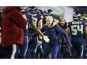 Coach Pete Carroll of the Seattle Seahawks hopes to continue the celebrations when his squad plays the Atlanta Falcons in Saturday's NFC playoff game at the Georgia Dome.
