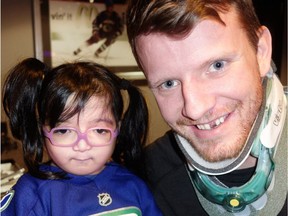 At a Rogers Arena suite party earlier this year for B.C. Children's Hospital patients, Carlee Vasquez was greeted by Vancouver Canucks' winger Derek Dorsett, who is recovering from neck-fusion surgery.