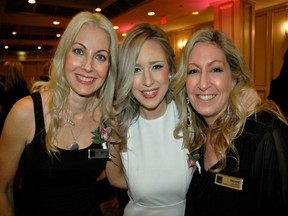 Skoah’s Andrea Scott, left, Smart Sweets Tara Bosch and Dionne Laslo-Baker of DeeBee Organics, right, made passionate pitches at their annual Odlum Brown Forum for Women Entrepreneurs Gala for a $25,000 purse to further boost their businesses.