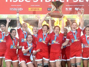 Canada celebrate victory after winning the Women's Final match between Canada and USA in the 2017 HSBC Sydney Sevens at Allianz Stadium on February 4, 2017 in Sydney, Australia.