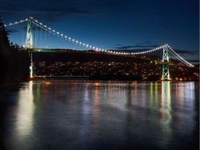 The Lions Gate Bridge at twilight.