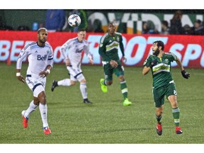 Diego Valeri receives a pass in the first half at Providence Park.
