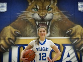 McMath Wildcats girls basketball player Abby Zawada (No. 12). She's one of the best players in the province and is the daughter of former Richmond High star Andrew Zawada,