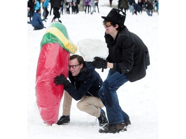 Some of the thousands of students who participated in a snowball fight on UBC Main Mall in Vancouver, Feb. 6, 2017.