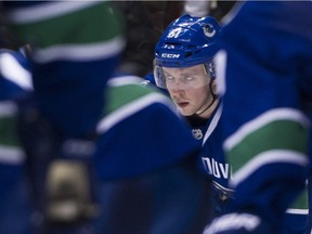 Evan McEneny warms up for the Canucks' game versus the Sharks on Feb. 25.