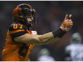 BC Lions #87 Marco Iannuzzi at BC Place, Vancouver, November 05 2016.