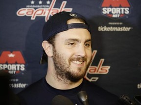 Washington Capitals&#039; Kevin Shattenkirk responds to questions during a news conference before an NHL hockey game against the New York Rangers Tuesday, Feb. 28, 2017, in New York. (AP Photo/Frank Franklin II)