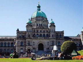 An exterior view of the British Columbia Legislature is shown in Victoria, B.C., on August 26, 2011.