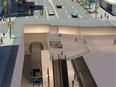 Artist's concept of a new subway station under Broadway at Oak, from a study on the proposed SkyTrain extension along Broadway. Handout 2013 [PNG Merlin Archive]