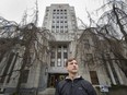 VANCOUVER, BC - MARCH 22, 2017 - Abundant Housing Vancouver co-founder Daniel Oleksiuk in front of city hall in Vancouver, B.C., March 22, 2017. Metro Vancouver is in a housing crisis and a one-day annual  conference set for next week on March 30, called RED Talks (Real Estate Development talks), sponsored by developer Wesgroup,  will explore all manner of ideas and suggestions for increasing the amount of housing stock, especially rental units.(Arlen Redekop / PNG staff photo) (story by Kent Spencer) [PNG Merlin Archive]