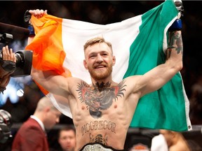 Conor McGregor, shown celebrating a first-round knockout victory over Jose Aldo in their featherweight title fight at UFC 194 in Las Vegas in December 2015, has been ‘the face of the franchise’ in UFC — now to that organization’s detriment.