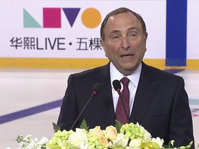 NHL Commissioner Gary Bettman makes the announcement on Wednesday in China.