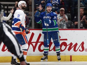 Reid Boucher  celebrates after scoring against the Islanders.