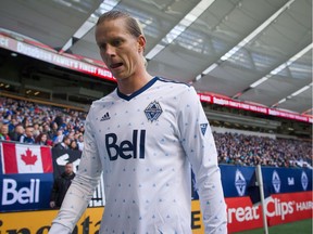Vancouver Whitecaps' Brek Shea walks off the field after being ejected during second half MLS soccer action against Toronto FC in Vancouver, B.C., on Saturday, March 18, 2017.