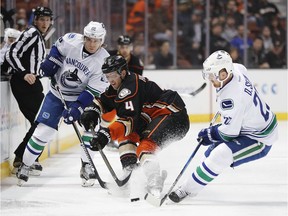 Markus Granlund (left) will move off the Sedin line tonight in Edmonton to play with fellow youth movement players Bo Horvat and Sven Baertschi.